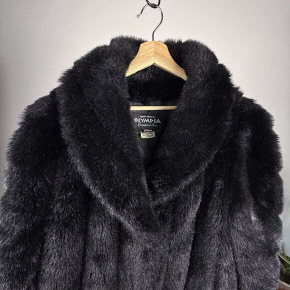 Vintage Black Faux Fur Coat | 80s 90s Plush Modacrylic Mod Jacket, USA Made - Picture 12 of 16